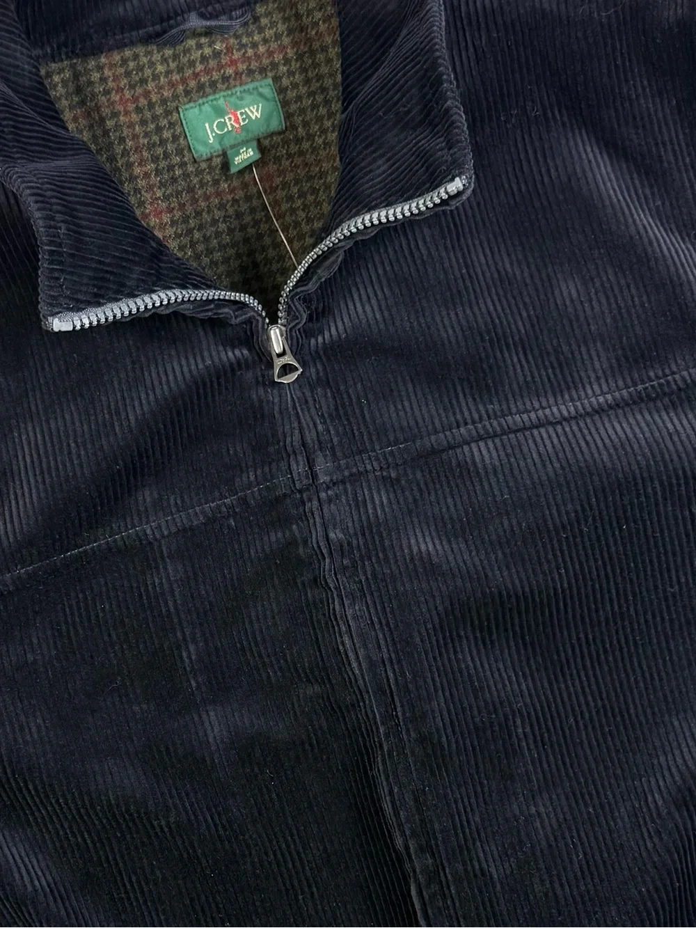 J.Crew Dark Navy Corduroy Bomber Jacket Plaid Wool Lined Men’s Medium NWT